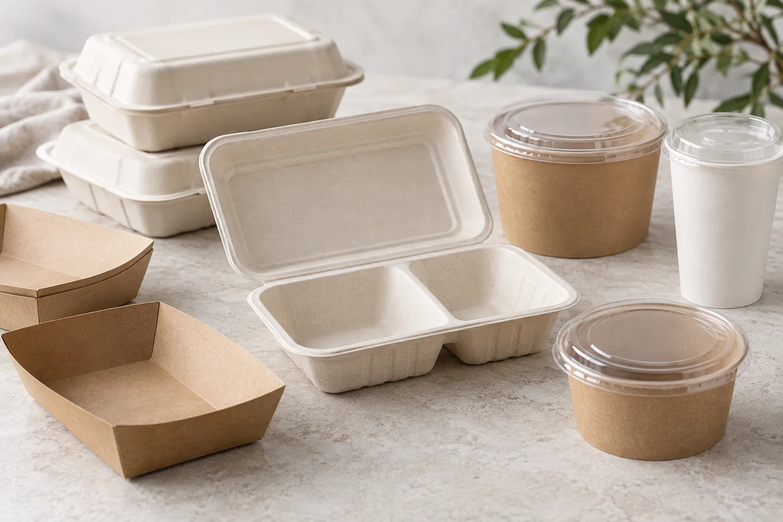 Bagasse trays and paper food containers